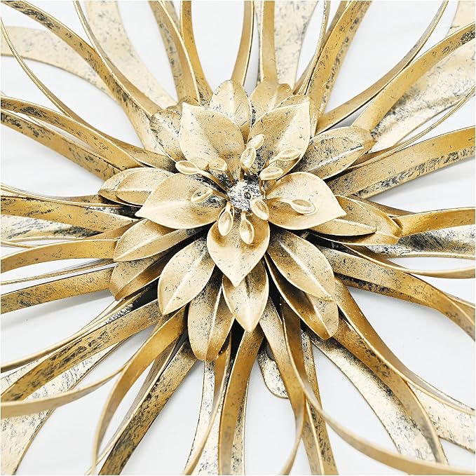 Remenna Metal Flowers Wall Decor, Metal Rustic Wall Art Decoration Farmhouse Wall Decorations Multiple Floral Hanging Decor for Bathroom Living Room Home Office Garden Kitchen (Rustic Gold - 2)