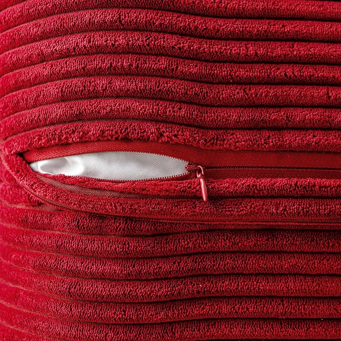 MIULEE Decorative Throw Pillow Covers for Couch 20x20 Inch Red 2 Pack | Boho Broadside Striped Patchwork Pillow Covers, Soft Corduroy Cushion Cases, For Sofa Bed Livingroom Home Decor
