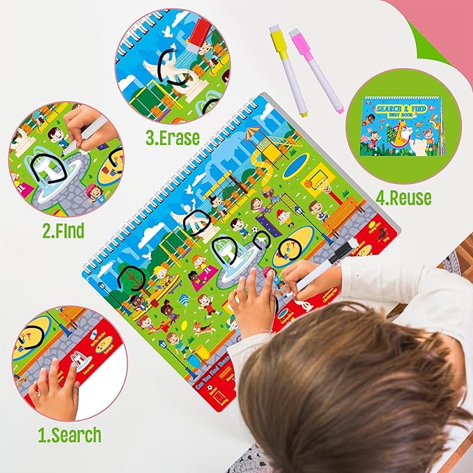 SpriteGru Search & Find Book, 30 Different Themes 32 Pages Activities Book, Montessori Learning Toy Educational Game Autism Sensory Toys for Preschool Girls and Boys Ages 3, 4, 5, 6