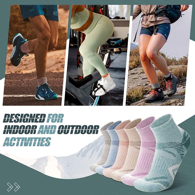 ANTSANG 6 Pairs Merino Wool Quarter Ankle Hiking Running Socks Compression Thermal Thick Cushion Socks for Women Men