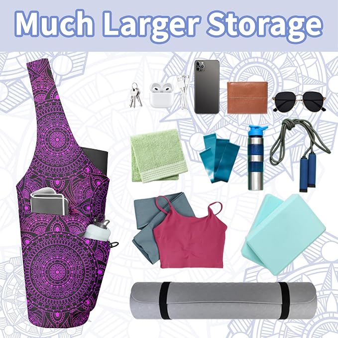 Yoga Bag for Women, Large Yoga Mat Bag Tote Carrier with Wet Dry Pocket, Water Bottle Holder & Adjustable Strap, Fits 1/2" Thick Yoga Mat for Gym, Pilates, Travel, Work