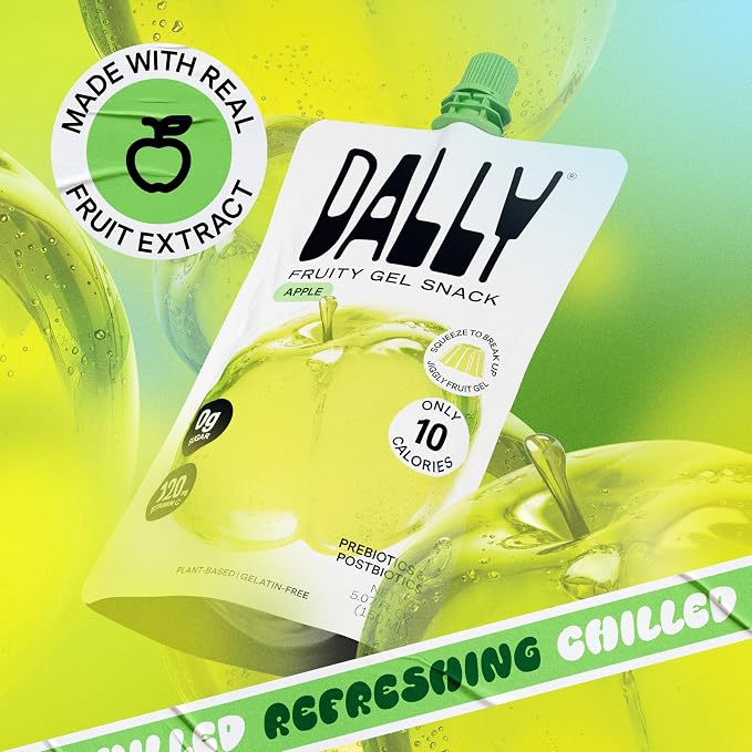 Dally Apple Drinkable Konjac Jelly, 10 Pouches, Korean Fruit Snack | Sugar free, keto and gluten free; prebiotics, postbiotics and vitamin C for skin and immune health
