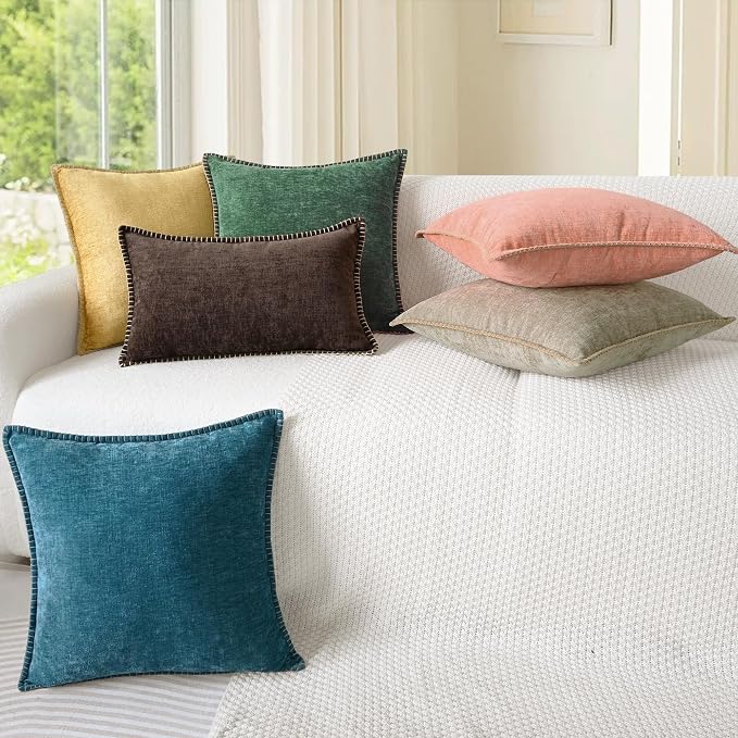 CaliTime Decorative Couch Throw Pillow Covers 22 X 22 Inches Dusty Pink | Pack of 2, Cozy Chenille Cushion Cases, Cotton Thread Stitching Edges, for Sofa Bed Living Room Farmhouse