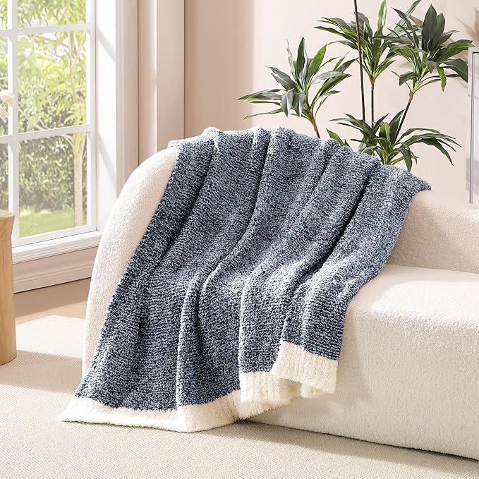 Soft Twin Blanket for Bed-Cozy Warm Reversible Knitted Blankets | Lightweight Fluffy Decor for Women, Mom, Her & Girls, Sofa, Chair, Couch, 60x80in, Cationic Dyeing Navy Blue