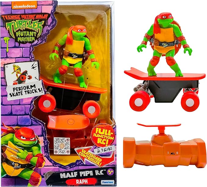 Teenage Mutant Ninja Turtles Toy, Raphael Half Pipe RC Skate Vehicle with Tricks, 2.4 GHz Remote Control TMNT Ninja Turtle Toy, Mutant Mayhem, Ages 5+
