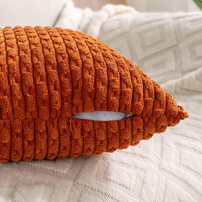 Set of 4 Burnt Orange Decorative Throw Pillow Covers 12x20 Inch Corduroy Pillow Covers for Bed Couch Sofa Living Room Soft Cushion Cases