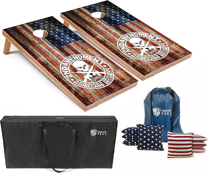 Tailgating Pros American Themed Lightweight Corn Hole Board Set w/Multicolored LED Rings, Bean, Bags, and Carrying Case - 4'x2' Cornhole Toss