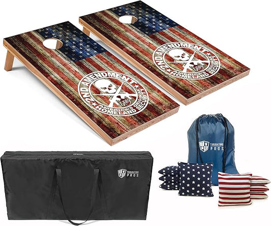 Tailgating Pros American Themed Lightweight Corn Hole Board Set w/Multicolored LED Rings, Bean, Bags, and Carrying Case - 4'x2' Cornhole Toss