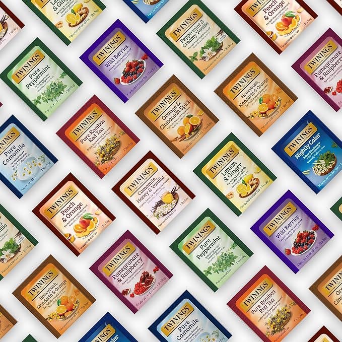 Twinings 48 Tea Bags Herbal Variety Pack – 12 Caffeine-Free Flavors + 20 Honey Sticks, Relaxing Herbal Tea Gift Set for Tea Lovers, Bedtime & Daily Wellness