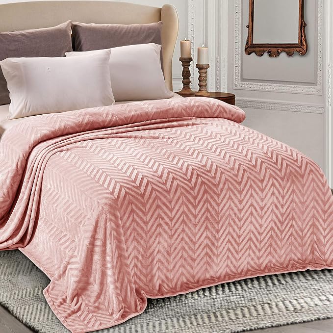 Whale Flotilla Flannel Fleece Fall Bed Blanket King Size, Pink | Lightweight Breathable Soft Bedspread, Plush Fluffy Coverlet Chevron Design Decorative Blanket for Home Life, 90x104 Inch