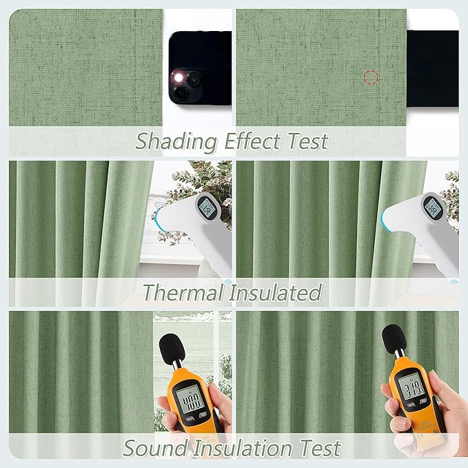 Guken Light Sage 100% Blackout Linen Curtains 108 Inch Length 2 Panels Set for Living Room Bedroom Back Tab/Rod Pocket Thermal Insulated Black Out Drapes Room Darkening Window Curtains