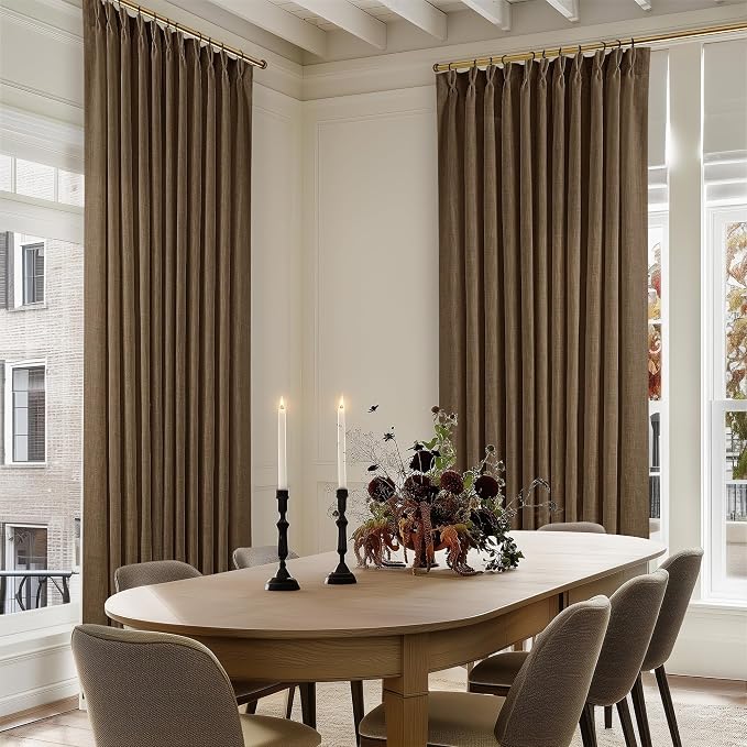Extra Wide 102 Inch Long Curtains 70 Inch Wide Pinch Pleat Linen Curtains for Living Room Bedroom Light Filtering Privacy Pleated Drapes Hooks Rings Back Tab for Sliding Door Dutch Cocoa 1 Panel