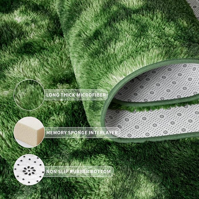Tepook Fluffy Dark Green Rugs for Living Room Bedroom, 6x9 Soft Area Rug Tie-Dyed Forest Moss Green Kids Girls Boys Rug, Indoor Plush Shaggy Non-Slip Carpet for Nursery Classroom Dorm Home Decor