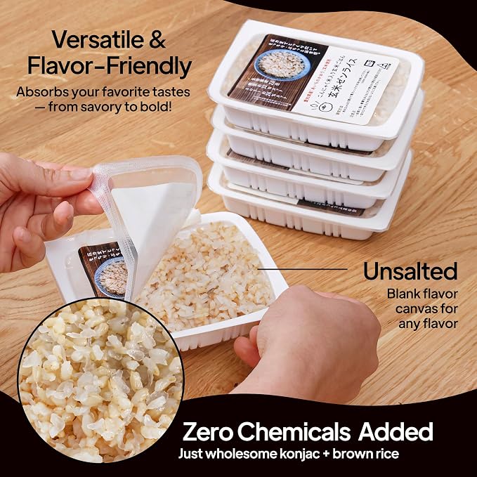 【Izukappa froｍ Japan】160g x 5pc of Brown Zen Rice, Low-Calorie Option, Shirataki Rice, Just 90 Seconds in Microwave, Easy to Prepare & Store