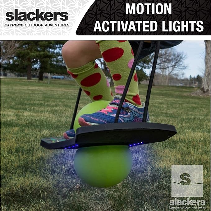 slackers LED Sky Board - Fun Pogo Jumper Board with Motion Activated LED Lights - Built In Side Grip Handles for Added Tricks and Fun - Great at Building Balance and Agility while Playing