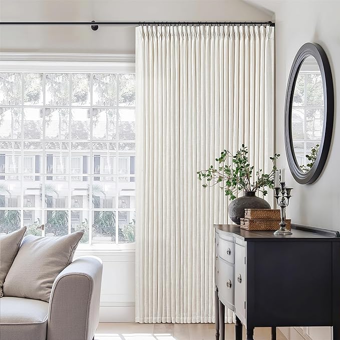 Natural Pinch Pleated Linen Semi Sheer Curtains 78 Inches Long 2 Panels | Memory Training Shaped, for Living Room Bedroom Cabin Closet, 400GSM Linen Textured, Pinch Pleat with Hooks Rings Back Tab