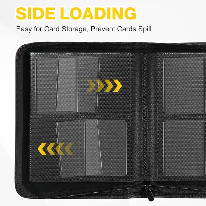 Toploader Binder, Holds 160 Toploaders, 100 Toploaders INCLUDED, 4-Pocket PU Cover Top Loader Binder for 3" x 4" Rigid Toploader, Ringless Double-Sided Toploader Card Binder for TCG, Sport Cards