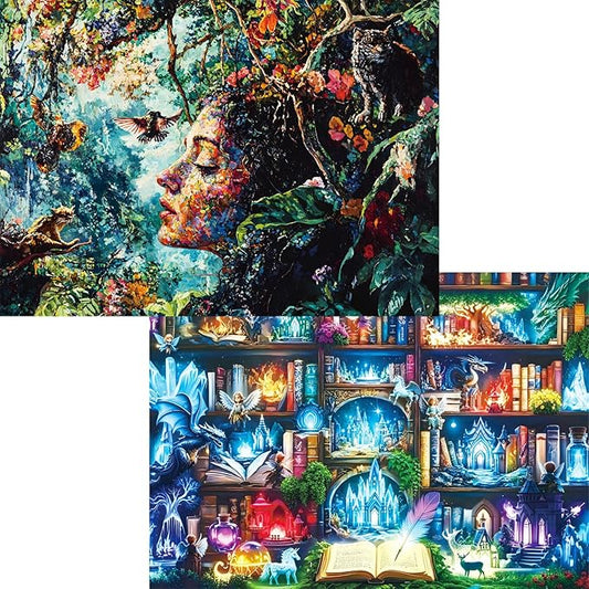 Puzzles for Adults 1000 Pieces, 2 Pack Fantasy Jigsaw Puzzles, Magic Book Theme, 2000 Piece Puzzle Challenging Puzzles for Game Night, Ideal Gift for Adults