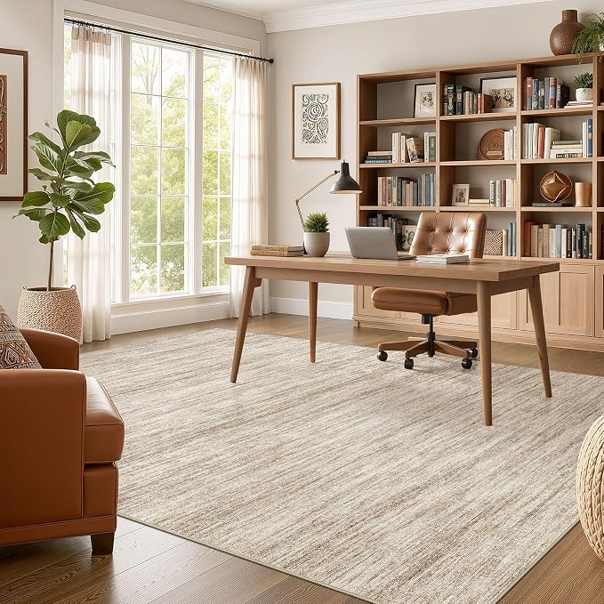 Nakagishi 10X12 Area Rugs Living Room: Washable Large Vintage Rug Neutral Non-Slip Soft Stain Resistant Indoor Carpet for Bedroom Nursery Dining Room Office Playroom - Dark Brown