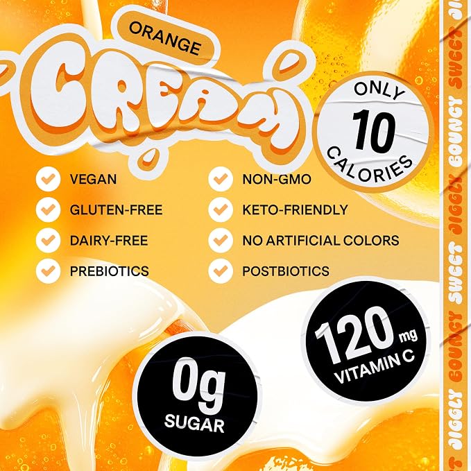 Dally Orange Cream Drinkable Konjac Jelly, 10 Pouches, Fruit Snack | Sugar free, keto and gluten free; prebiotics, postbiotics and vitamin C for skin and immune health
