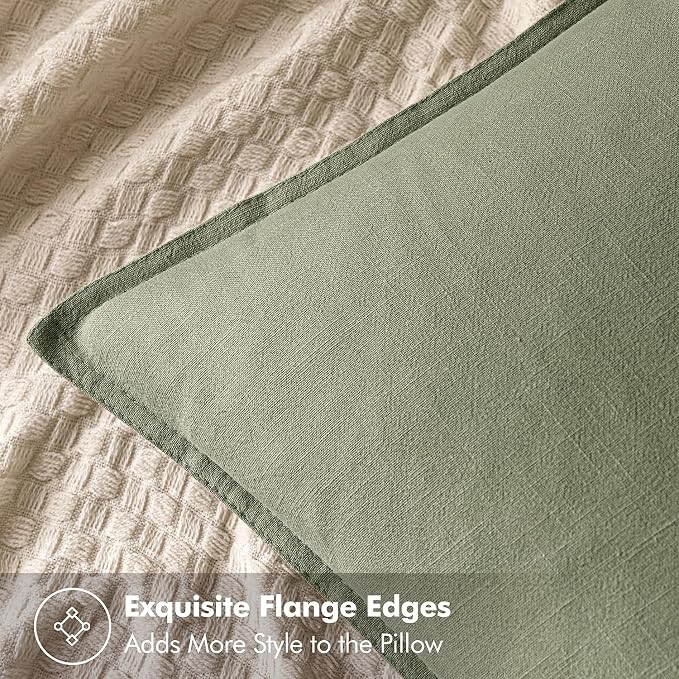 MIULEE Decorative Linen Pillow Covers 18x18 Inch Sage Green | Boho Farmhouse Neutral Couch Throw Pillows for Bed, Pack of 2 Accent Modern Pillowcases, Sofa Livingroom Home Decor