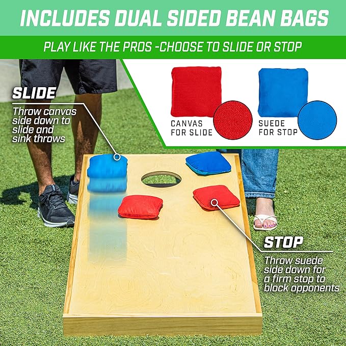 GoSports Premium 4 ft x 2 ft Regulation Competition-Ready Cornhole Board Set - Thick Wooden Board with Stop and Slide Bags - Complete Set for Yard Games, Backyard Outdoor Party Events