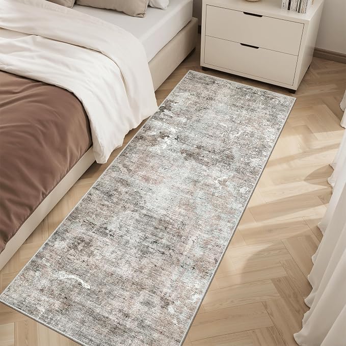 Soalmost Abstratc Runner Rug 2x6 Kitchen Hallway Runners Pink/Grey | Low-Pile Washable Rugs for Entry Bathroom Laundry Room, Vintage Foldable Floor Carpet Mat Entryway for Corridor Bedroom