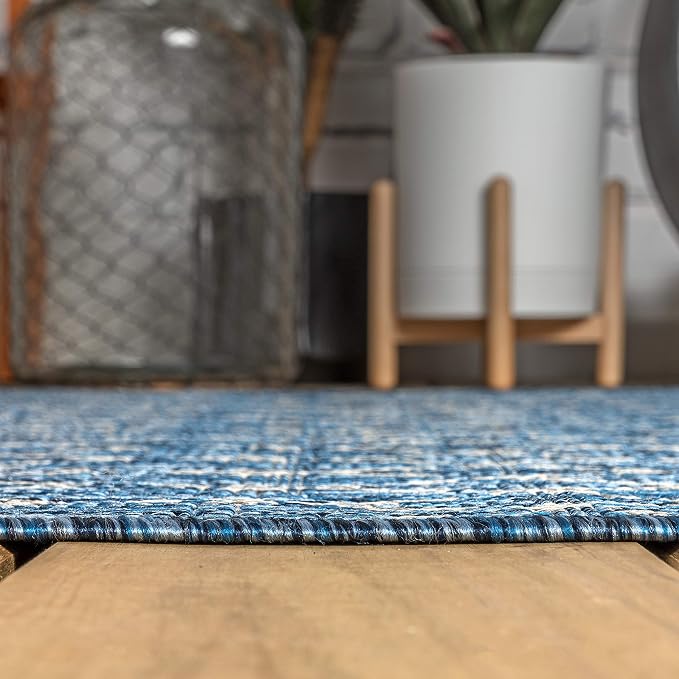 JONATHAN Y Moroccan Geometric Indoor Outdoor Square Area Rug 5X5 Navy/Light Gray, Ourika Textured Weave for Backyard, Patio, Porch, Easy-Cleaning, High Traffic, Pet-Friendly, Non-Shedding SMB108B-5SQ