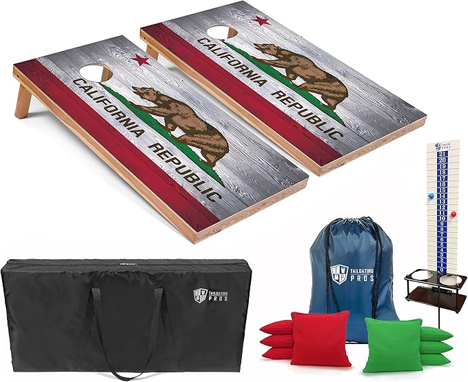 Tailgating Pros 4x2 Regulation Cornhole Boards Flag Set- Includes 8 Bean Bags, Carrying Cases, and Score Keeper - Optional LED Lights