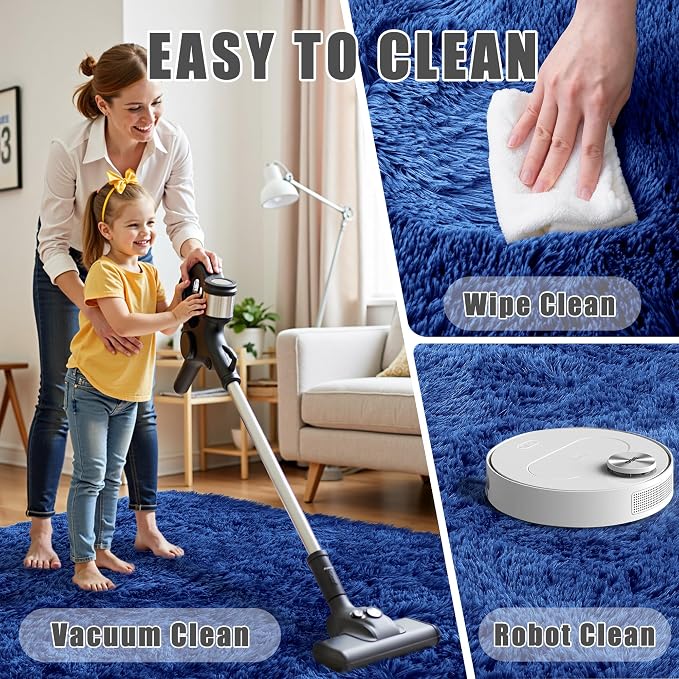 8x10 Area Rug for Living Room:Ultra Soft Fluffy Shag Navy Blue Rugs,Large Fuzzy Plush Indoor Non Slip Carpet Washable Rug for Bedroom Kids Nursery Office Dorm Modern Decor(Navy Blue 8'x10')