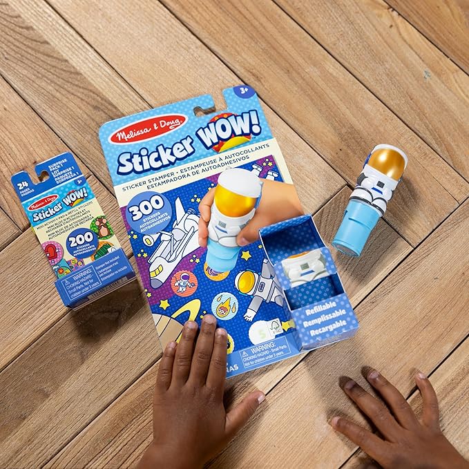 Melissa & Doug Sticker Wow!™ Astronaut Bundle: 24-Page Activity Book, Refillable Sticker Stamper, Mini Pad, 500 Stickers, Arts and Crafts for Kids Ages 3+