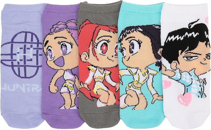 Bioworld KPop Demon Hunters Hunter/X & Derpy 5-Pair Pack Casual Crew Socks