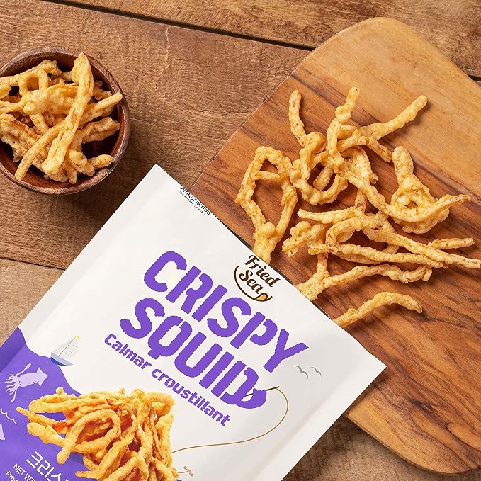 Calamari Chips Made with Real Squid [3 PACK] – 오징어 스낵 – Crunchy + Crispy Healthy Snacks, Low Calorie Finger Food, Asian Snack ON THE GO by [FRIED SEA] <180 calories> Made in Korea