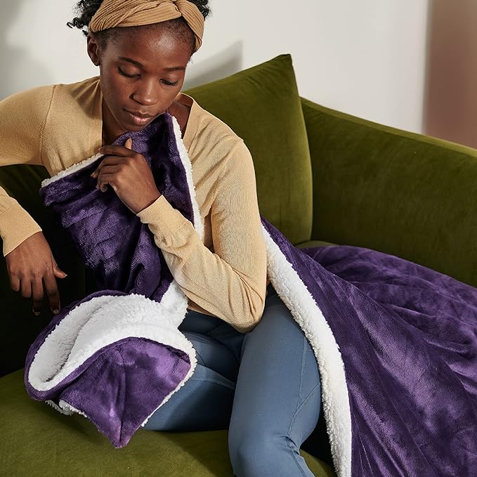 Bedsure GentleSoft Sherpa Fleece Twin Size Blanket for Couch, Non-Heated, Thick and Warm Throw Gifts for Women and Girls, Soft Fuzzy Plush Twin Blanket for Winter, Purple, 60x80 Inches