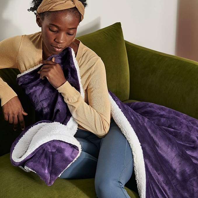 Bedsure GentleSoft Sherpa Fleece Throw Blanket for Couch, Non-Heated, Thick and Warm Throw Gifts for Women and Girls, Soft Fuzzy Plush Blanket for Winter, Purple, 50x60 Inches
