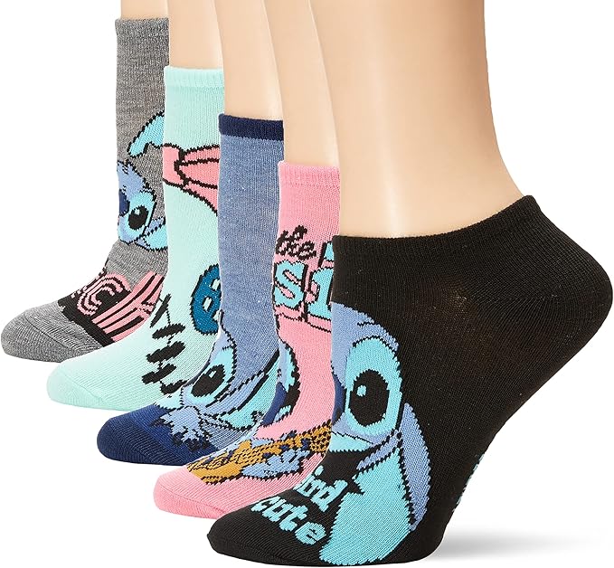 Disney Women's Lilo & Stitch 5 Pack No Show Socks