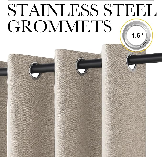 NICETOWN Farmhouse Style 100% Blackout Natural Faux Linen Curtains 90 inches Length for Living Room, 2 Panels, 52" W, Room Cooling Thermal Insulated Window Draperies for Dining Room