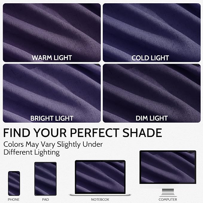 Nanspring Purple Linen Curtains 84 Inches Long, Back Tab Light Filtering Semi Sheer Privacy Drapes for Living Room & Bedroom Simple Style, 52x84 inch, 2 Panels