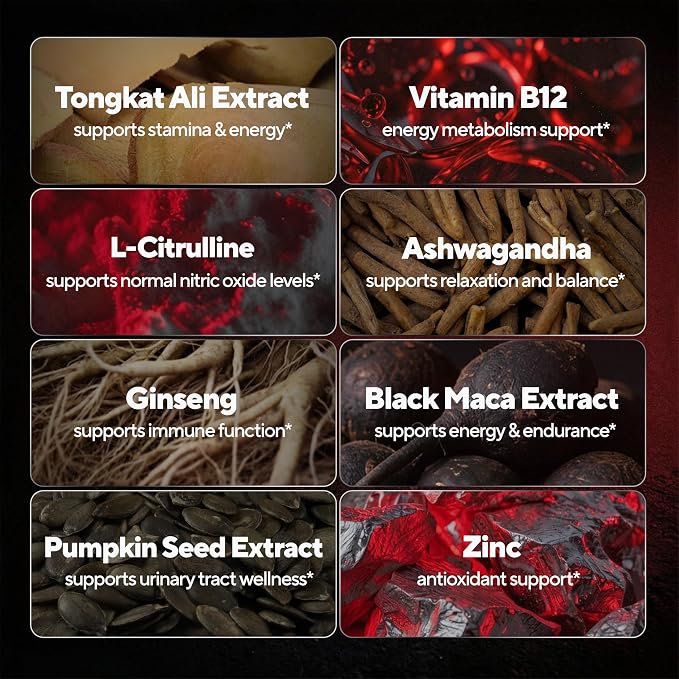 Vitamins for Men 20 in 1 - USA Made Advanced Complex with Tongkat Ali, Black Maca Root for Men, Zinc, Vitamin B12, Astragalus for Normal Energy Support - 90 Vegan Caps