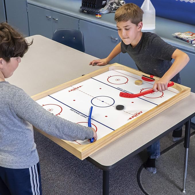 GoSports Hockey Ice Pucky Wooden Table Top Hockey Game for Kids & Adults - Includes 1 Game Board, 2 Hockey Sticks & 3 Pucks