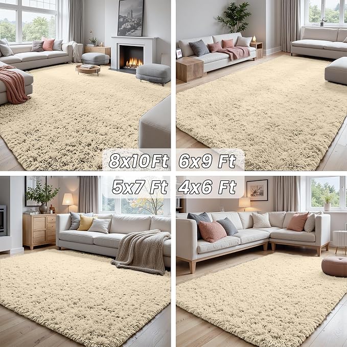 6x9 Area Rugs for Living Room Rug: Soft Fluffy Shag Beige Rugs for Bedroom, Non-Slip Large Fuzzy Plush Rug Indoor Floor Carpet for Nursery Kids Boys Girls Room, Dorms, Playroom, Modern Home Decor