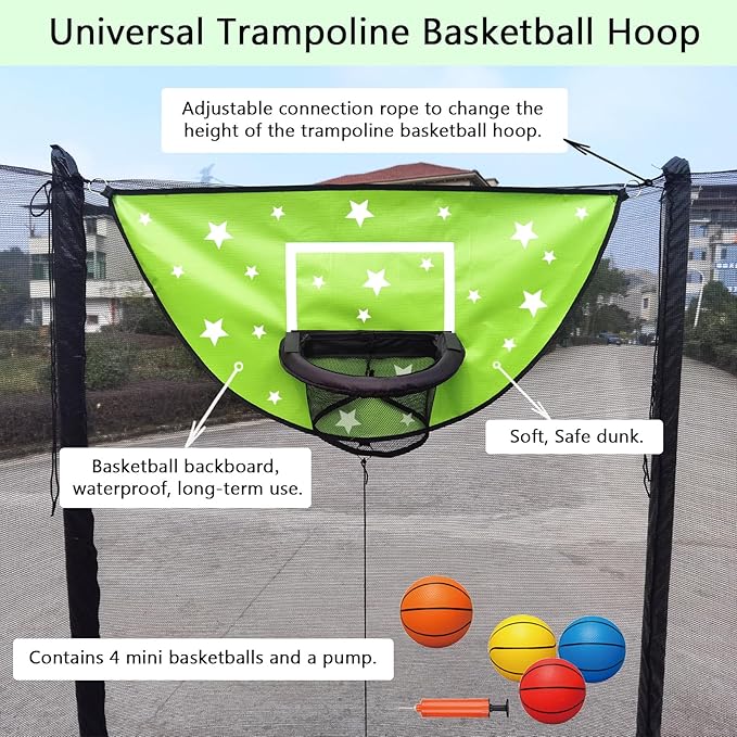 Trampoline Basketball Hoop, Attachment with Pump and Mini Ball, Universal Trampoline Accessories, Easy to Install