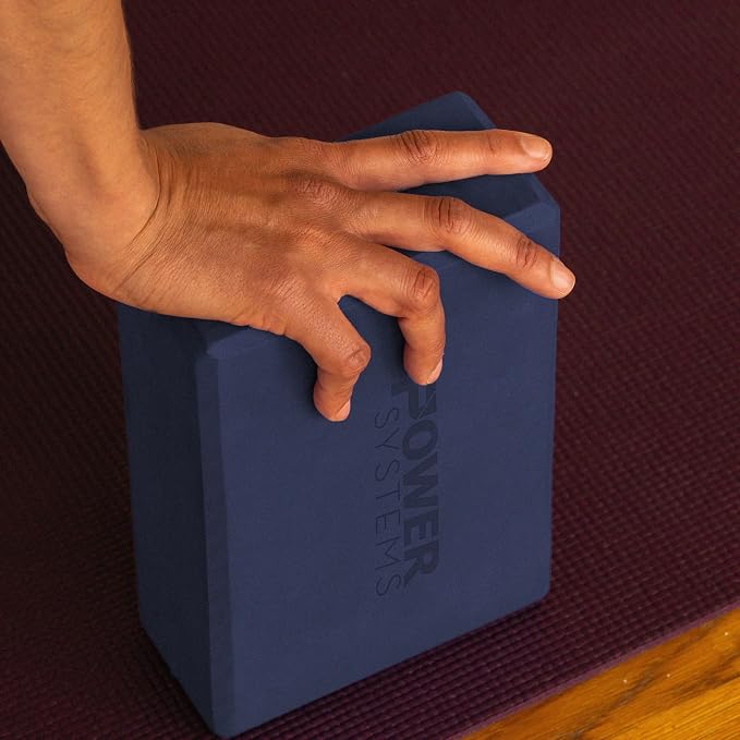 Power Systems Yoga Block | Commercial Grade Foam, Lightweight, Durable Ergonomic Support for Home and Studio Use | Yoga, Pilates, Meditation, Flexibility, and Balance with Textured Non-Slip Grip and Smooth Edges