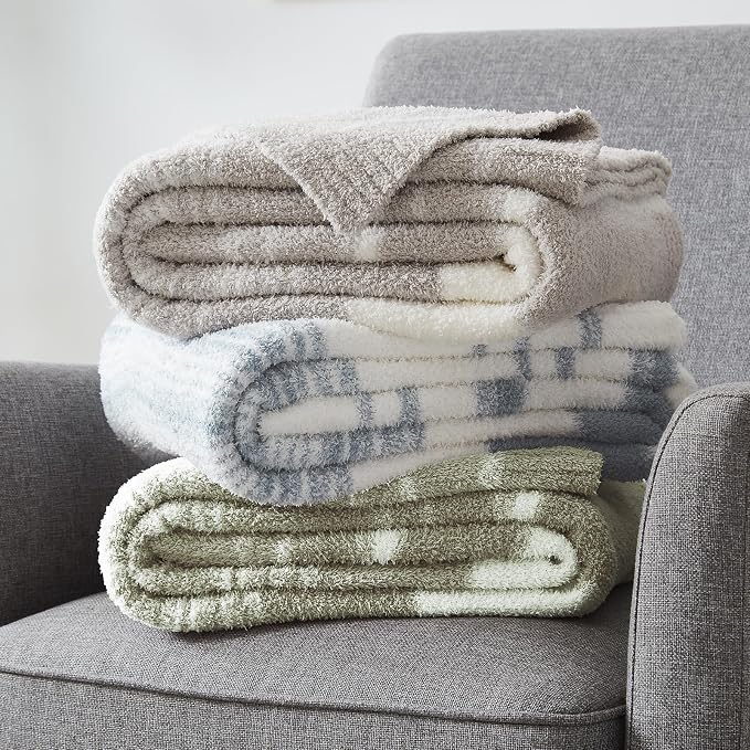 Soft Twin Blanket for Bed-Cozy Warm Reversible Knitted Blankets | Lightweight Fluffy Decor for Women, Mom, Her & Girls, Sofa, Chair, Couch, 60x80in,Sage Green Stripe