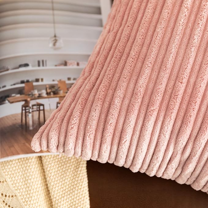 UGASA 14x20 Inch Pillow Cover Pack of 1 Soft Boho Stripe Corduroy Long Rectangular Lumbar Cushion Cover Farmhouse Decorative Throw Pillowcase for Bed, Couch, Sofa, Bedroom, Living Room, Baby Pink