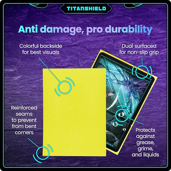 TitanShield Premium Card Sleeves | Compatible with Pokemon, One Piece, Lorcana, Flesh & Blood, & Magic The Gathering MTG | (150 Sleeves - Standard) (1, Yellow, Standard | 66x91mm)