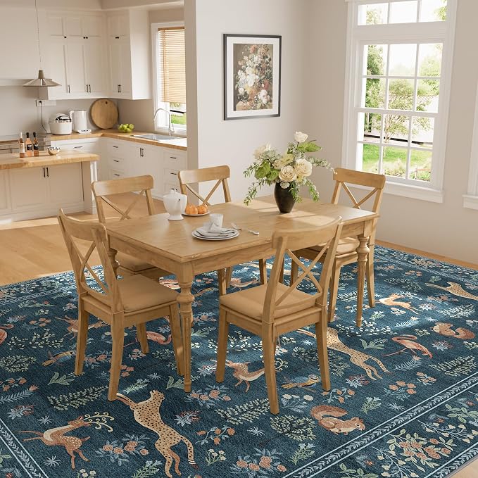 DUKINO 6x9 Area Rug, Washable Animal Living Room Rug Non Slip, Blue | Soft, Low Pile, Non-Shedding Indoor Large Carpet for Bedroom, Dining Room, Kids PlayRoom, Farmhouse, Pet Friendly, Home Decor