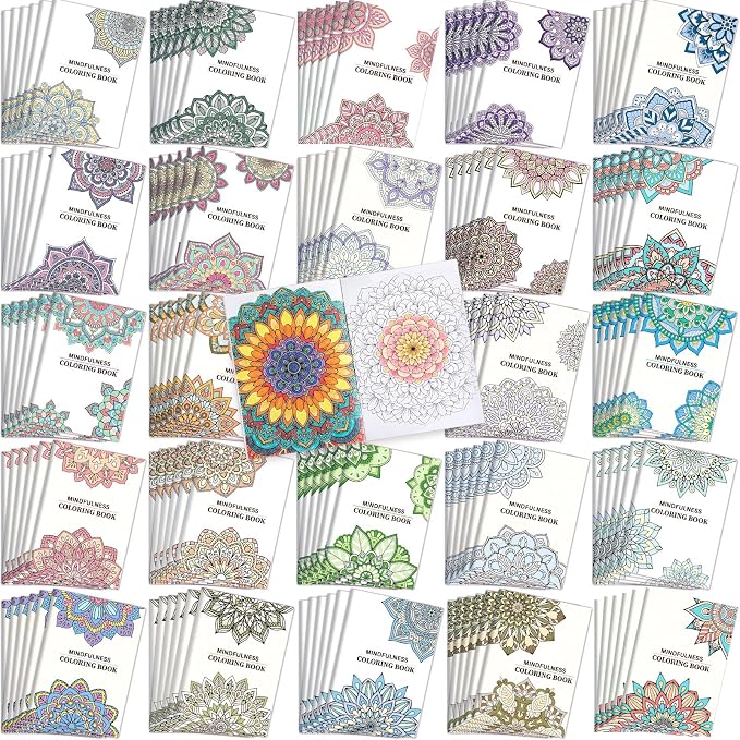 Liliful 144 Pcs Natural Mandala Coloring Book Bulk 5 x 7 Inch Vintage Intricate Mandala Designs Party Favors Mindfulness & Stress Relief Coloring Books for Boho Home Decor & Wellness Gifting