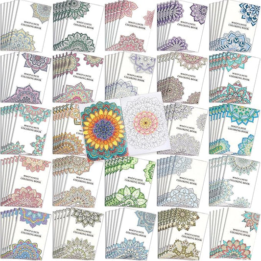 Liliful 144 Pcs Natural Mandala Coloring Book Bulk 5 x 7 Inch Vintage Intricate Mandala Designs Party Favors Mindfulness & Stress Relief Coloring Books for Boho Home Decor & Wellness Gifting