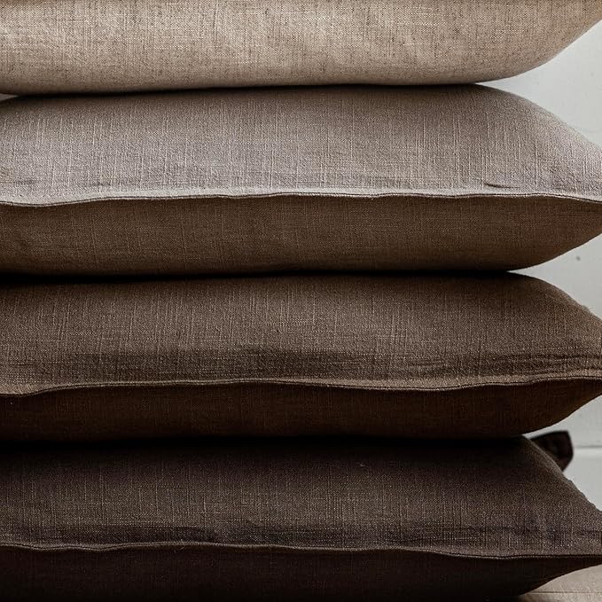 Foindtower Set of 2, Decorative Linen Solid Throw Pillow Covers Soft Accent Euro Cushion Case Farmhouse Neutral Pillowcase for Chair Couch Sofa Bedroom Living Room Home Decor 16 x 16 Inch Brown Tan